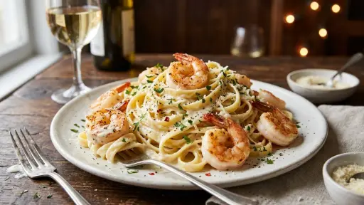 Aprende a preparar una pasta Alfredo con camarones perfecta en 20 minutos