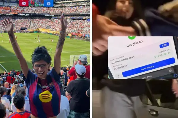 Mia Khalifa apoyó a España en el estadio MetLife de Nueva Jersey.