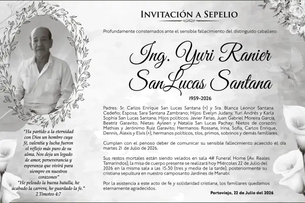 SEPELIO ING YURI RANIER SAN LUCAS SANTANA ,Medios Ediasa